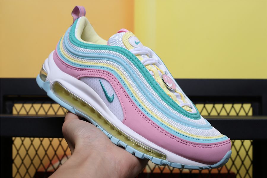 Womens Nike Air Max 97 Pink White Yellow Green Trainers - FavSole.com