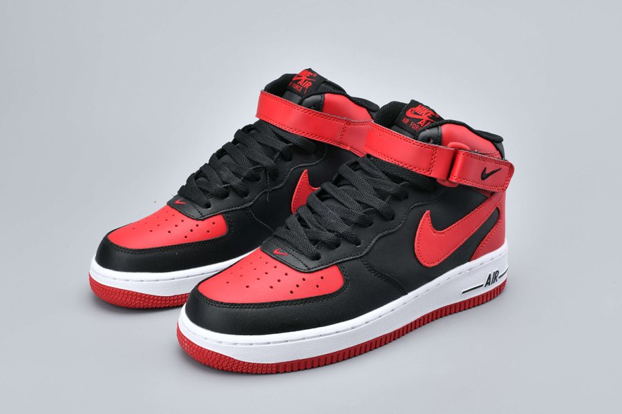 Men’s Nike Air Force 1 Mid “Bred” Black/Gym Red-White - FavSole.com