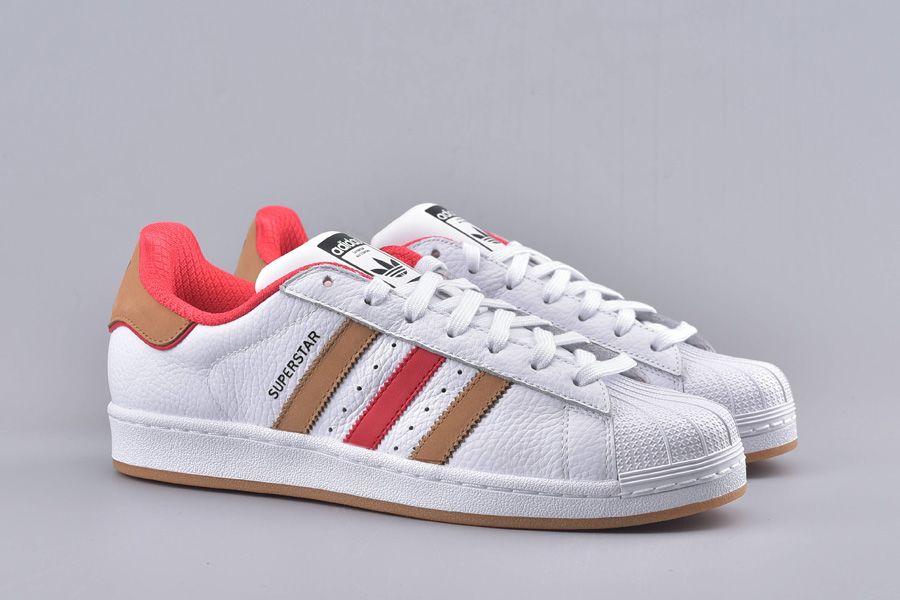 New adidas Superstar White Red Khaki Trainers - FavSole.com
