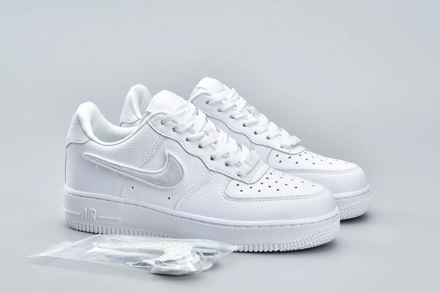 White Nike Air Force 1-100 Low With Replaceable Swoosh Logos - FavSole.com