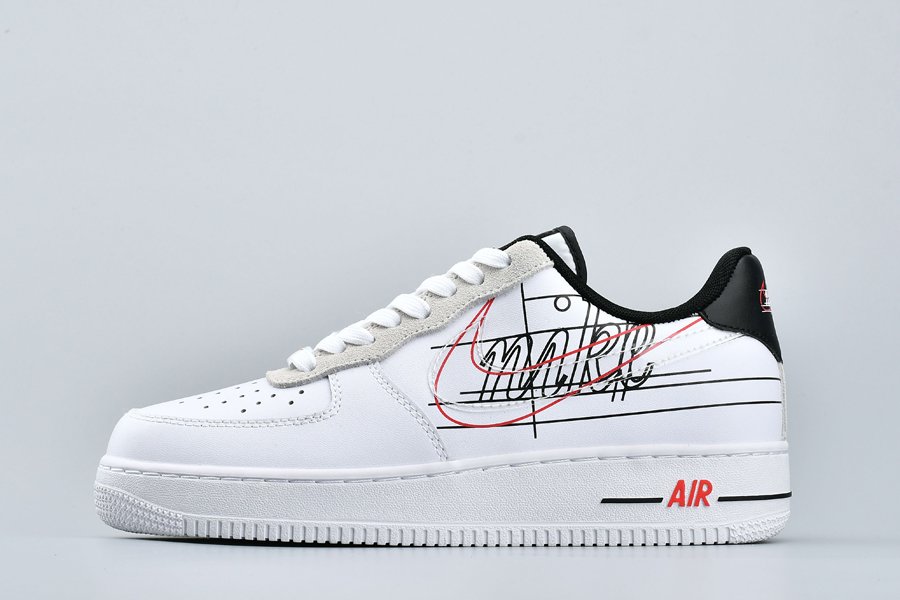 Air Force 1 Low Swoosh” White/Black-University Red -