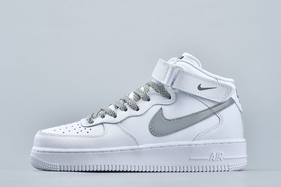 White Nike Air Force 1 Mid With Reflective Swooshes To Buy