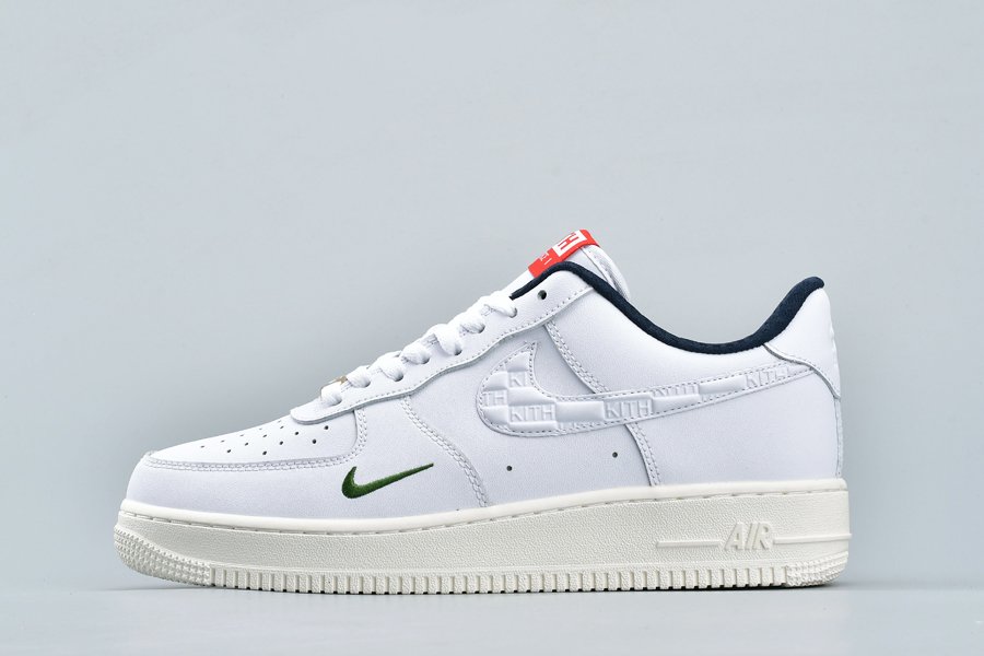 2020 Kith x Nike Air Force 1 Low White University Red-Obsidian On Sale
