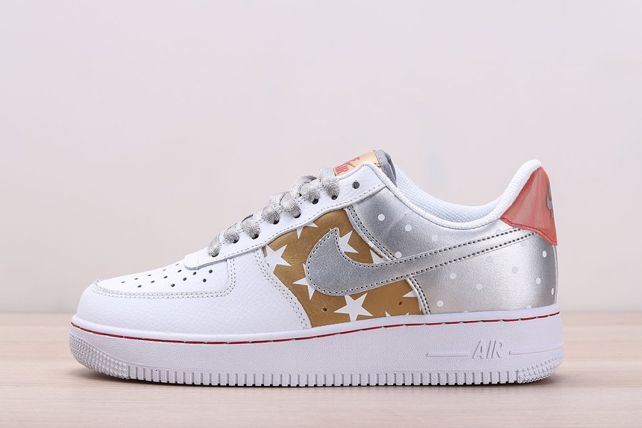 Buy Online Nike Air Force 1 Low Stars and Spots White Metallic Silver