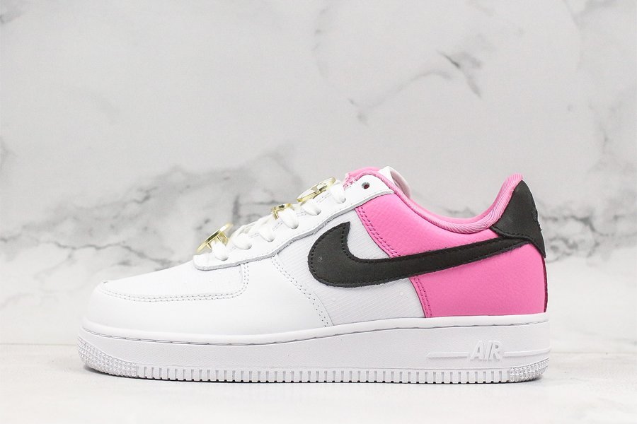 Ladies Nike Air Force 1 SE With Lacelocks White Black Pink On Sale