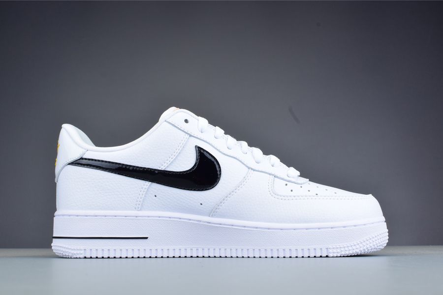 White Nike Air Force 1 Low With Black Swoosh Logo Patent Leather ...
