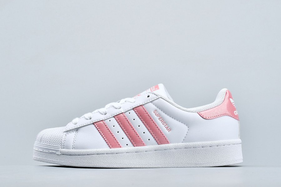 Womens adidas Originals Superstar White Pink Fashion Sneakers On Sale