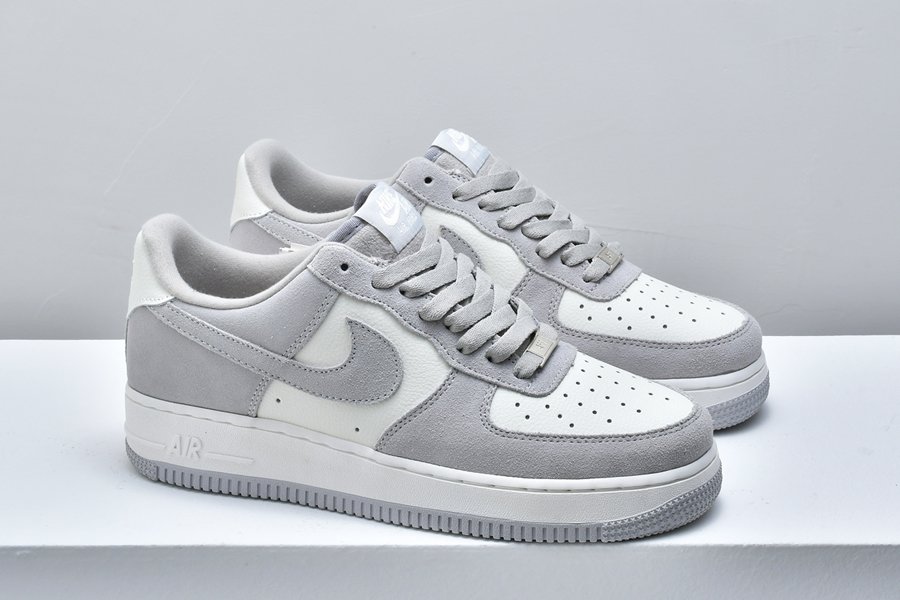Nike Air Force 1 Low White/Light Smoke Grey Suede Pas Cher - FavSole.com