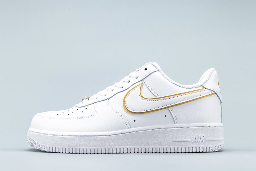 White Nike Air Force 1 07 ESS Metallic Gold Swoosh For Sale