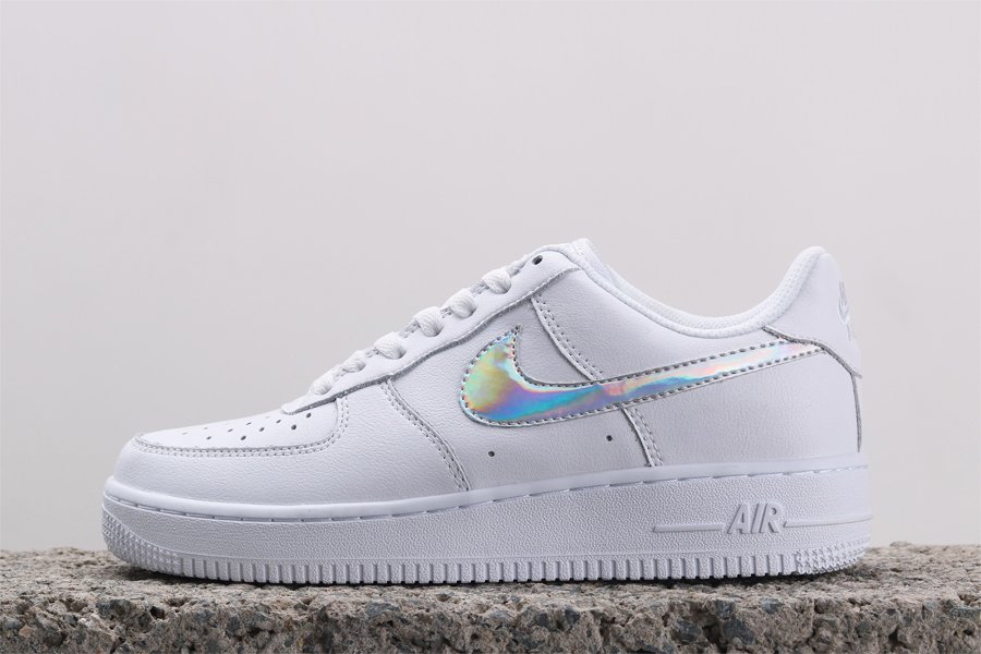 2020 White Nike WMNS Air Force 1 Low Iridescent Swoosh CJ1646-100 For Sale