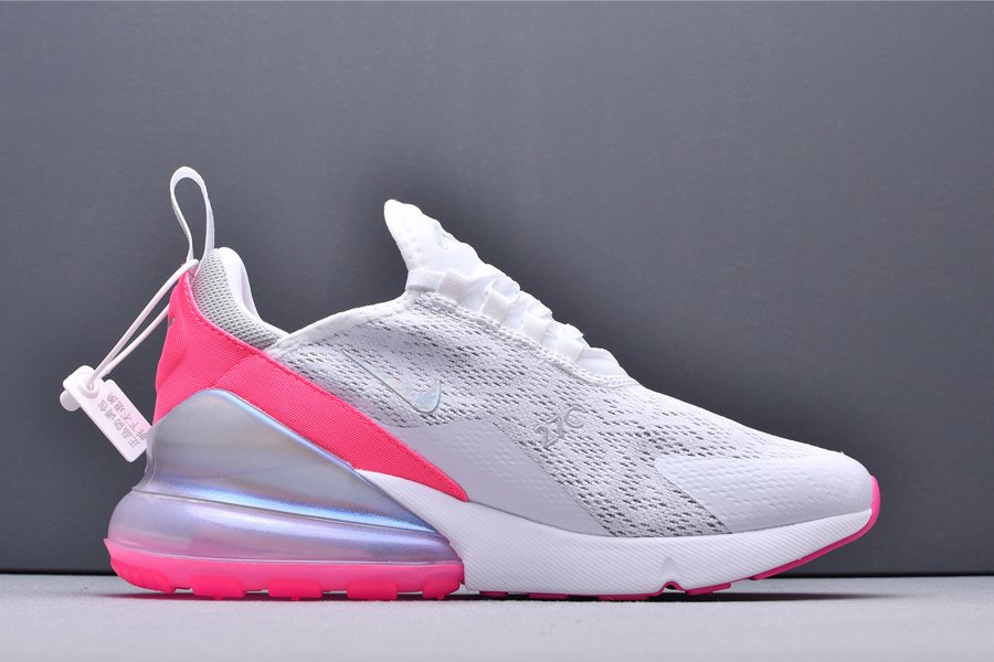 Ladies Nike Air Max 270 White/Hot Pink With Iridescent Swoosh - FavSole.com