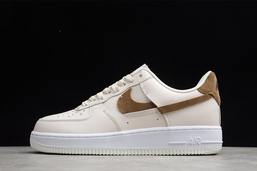 Beige Nike Air Force 1 LXX Vandalised With Pink and Brown Swooshes