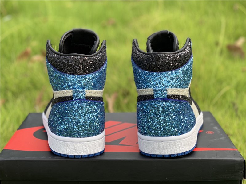 Fragment Design x Air Jordan 1 Glitter Customs Blue Heel