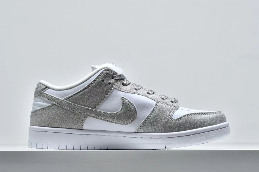 New Nike SB Dunk Low Pro Shiny Silver/White - FavSole.com