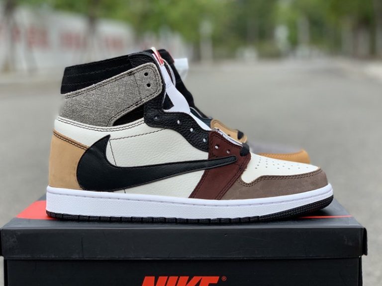 Air Jordan 1 High OG TS SP Backwards Nike Swoosh Black/Wine RedTaupe