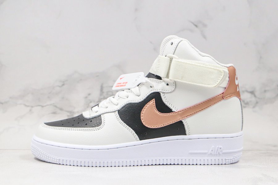 Nike Air Force 1 High Beige Black With Copper Swooshes Outlet