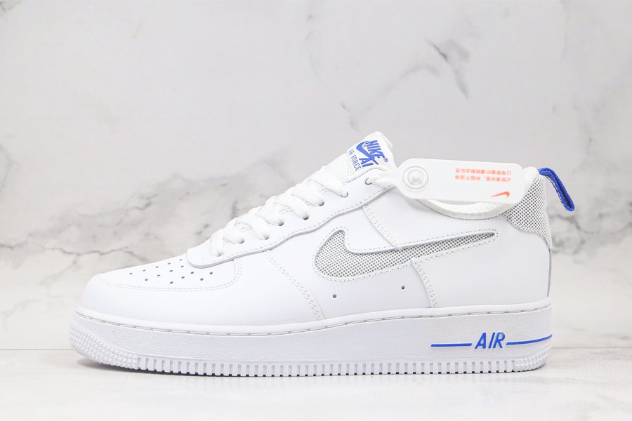 Nike Air Force 1 Low Cut Out Swoosh White Blue For Sale