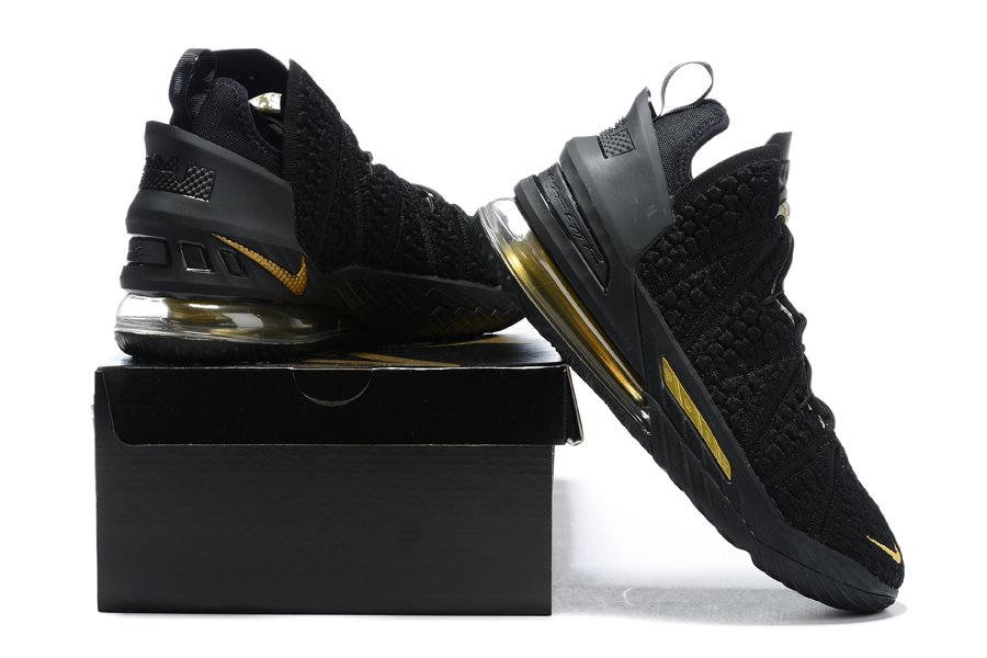 Nike LeBron 18 Black Metallic Gold Basketball Shoes - FavSole.com