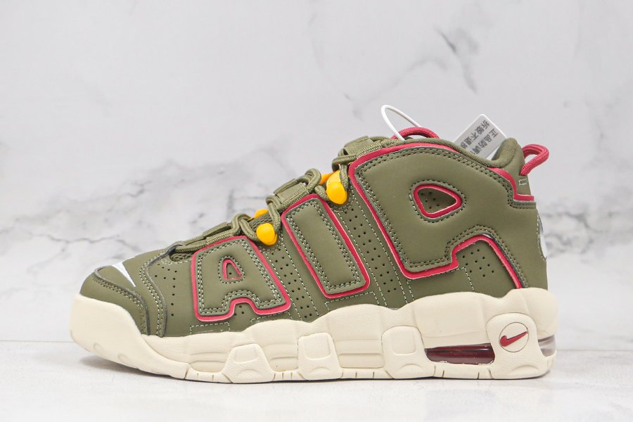 Nike Air More Uptempo Cargo Khaki Olive Red DH0622-300 For Sale