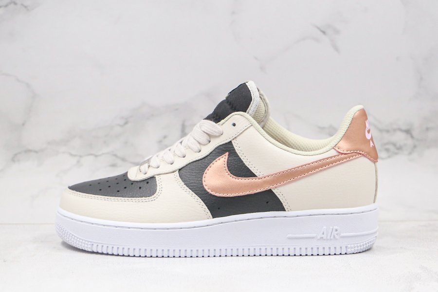 Nike Air Force 1 Low Beige Black With Copper Swooshes