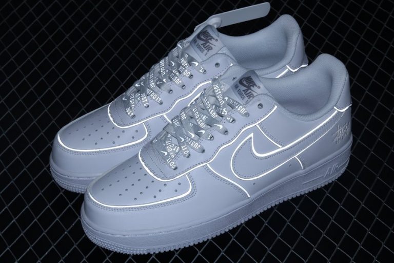 Stussy x Nike Air Force 1 Low Reflective White Silver - FavSole.com