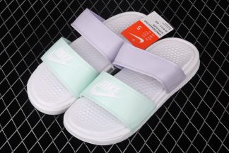 Womens Nike Benassi Duo Ultra Slide White-Oxygen Purple-Teal Tint