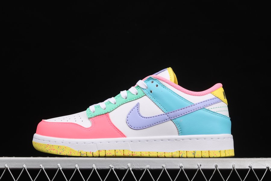 Womens Nike Dunk Low SE Easter White Green Glow-Sunset Pulse