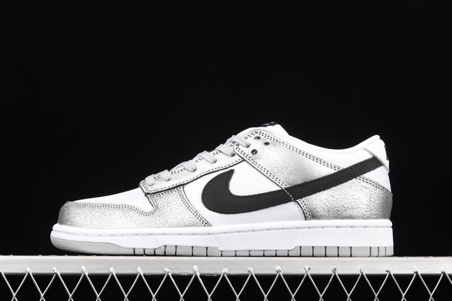 DO5882-001 Nike Dunk Low Shimmer Silver Cracked Leather