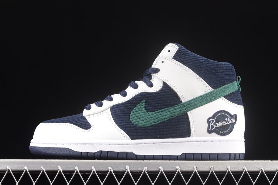 DH0953-400 Nike Dunk High Sports Specialties White Navy-Green
