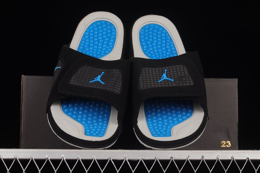 532225-004 Jordan Hydro 4 Retro Soar Black Blue Slides Comfort Sandals