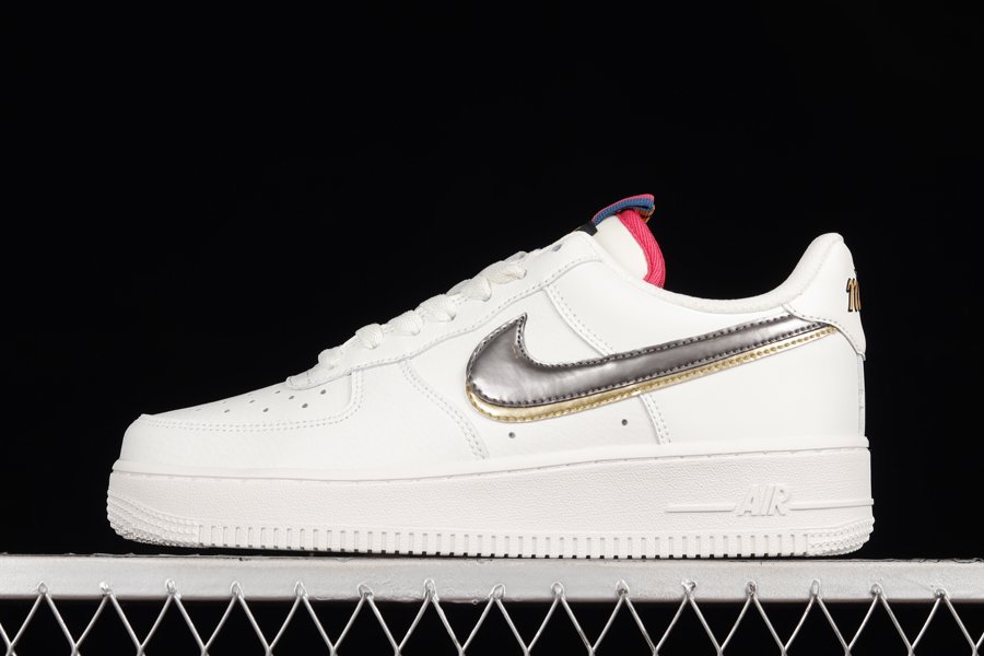 DH9595-001 White Nike Air Force 1 Low Double Swoosh Silver Gold For Sale